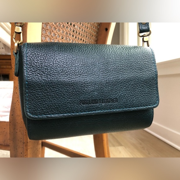 Portland Leather “Lagoon” (blue/green) Color Leather Metro Mini Crossbody Bag - Picture 2 of 15
